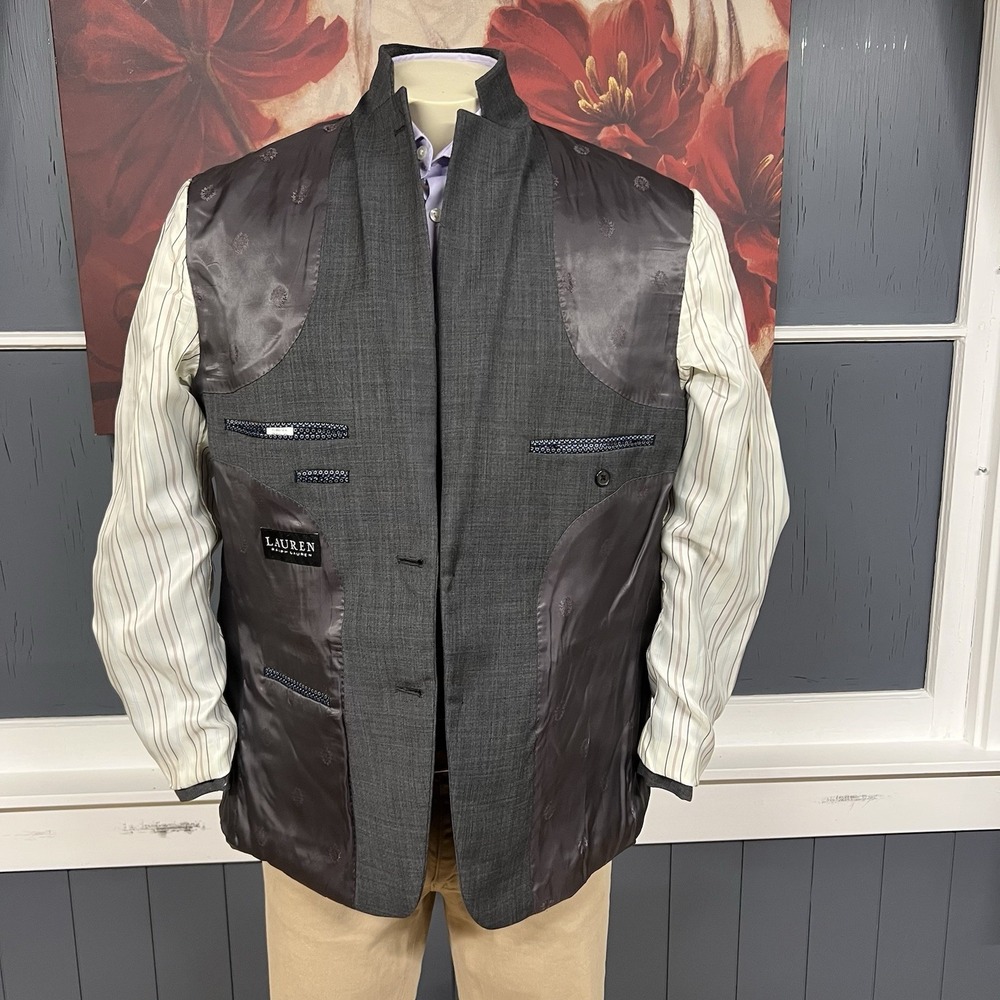 Lauren Ralph Lauren Blazer Jacket Sport Coat Men 40R Wool Blend Stretch Charcoal - Picture 11 of 11